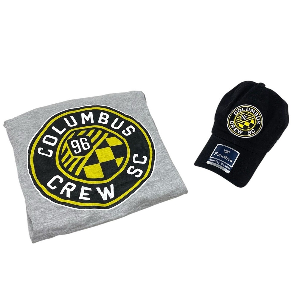 Columbus Crew SC 96 Fanatics Mens Size Large Soccer Grey T Shirt and Black Hat